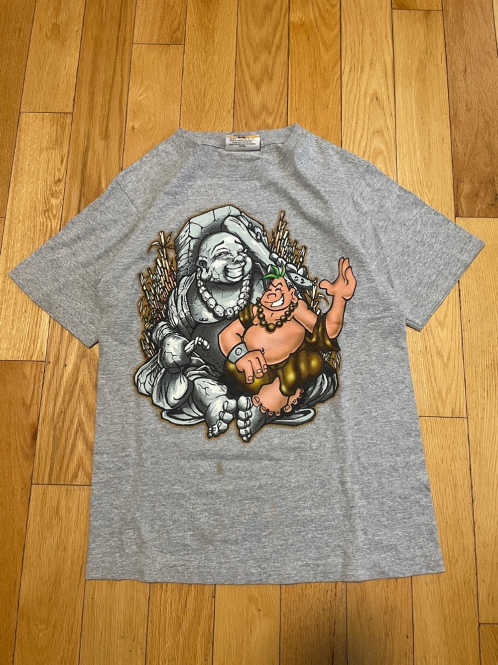 JNCO Gray Graphic Short Sleeve Tee with Colorful Buddha Artwork